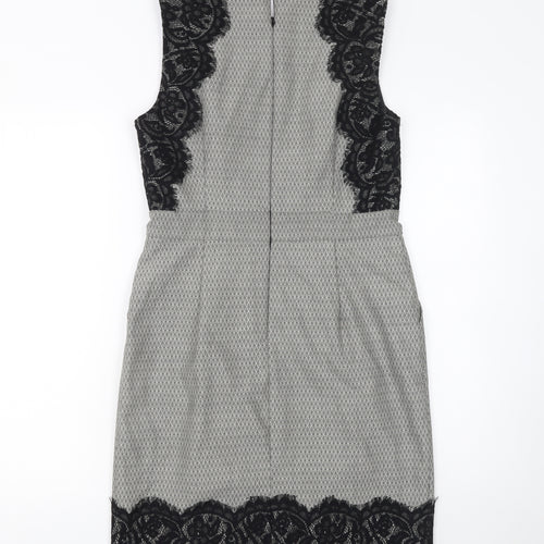 Warehouse Women Grey Sleeveless Sheath Lace Panel Dress Size 12