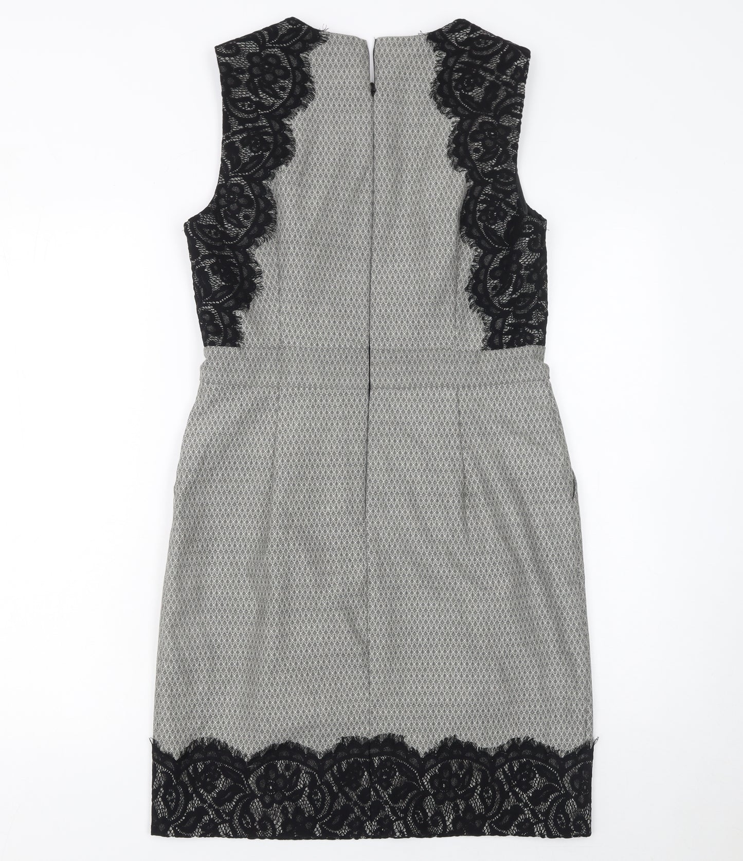 Warehouse Women Grey Sleeveless Sheath Lace Panel Dress Size 12