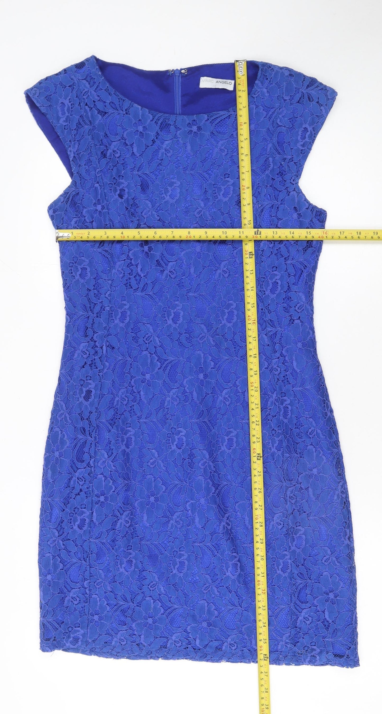 Marc Angelo Women's Blue Lace Sheath Dress Size 12 Sleeveless Cocktail