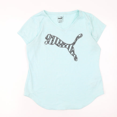 Puma Womens Blue V-Neck Drycell Polyester T-Shirt Size L