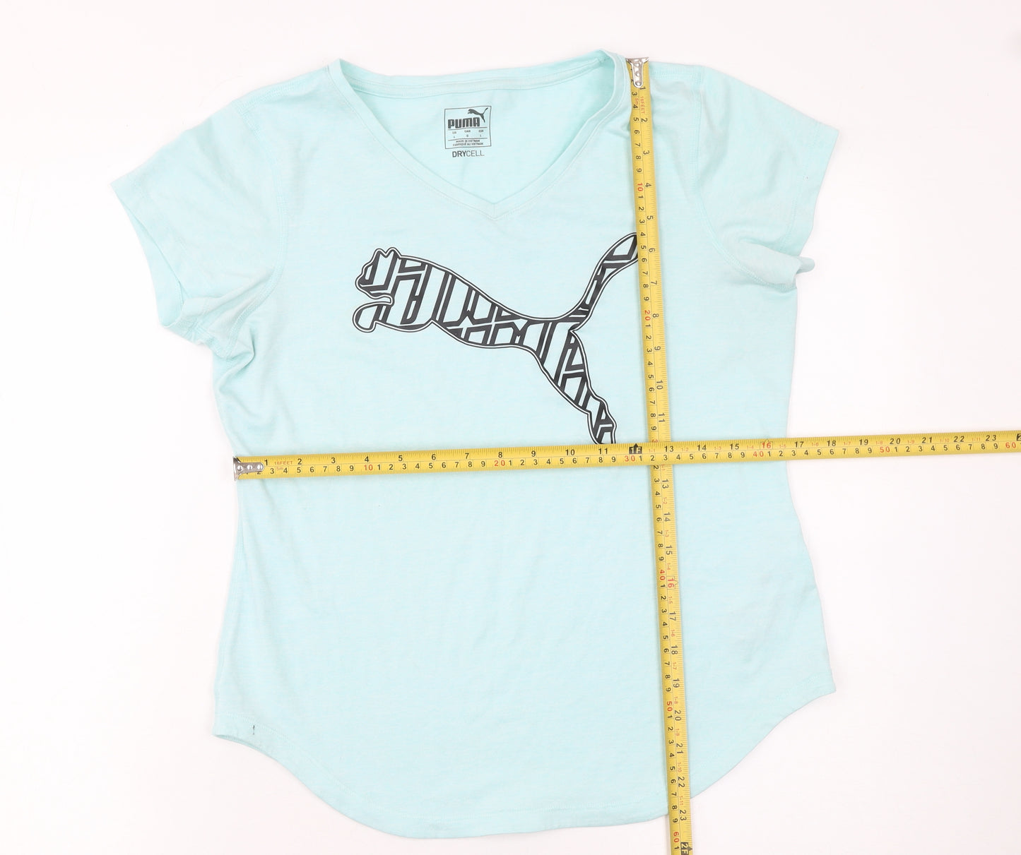 Puma Womens Blue V-Neck Drycell Polyester T-Shirt Size L