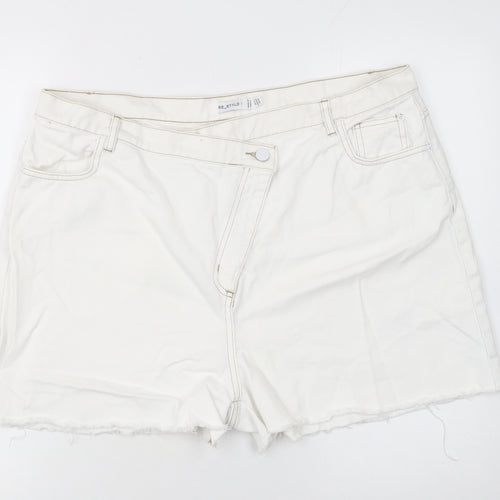 RE_STYLD Women’s White Cut-Off Denim Shorts Size 18 Cotton