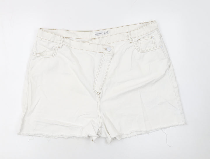 RE_STYLD Women’s White Cut-Off Denim Shorts Size 18 Cotton