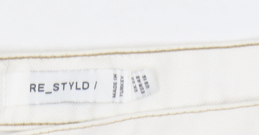 RE_STYLD Women’s White Cut-Off Denim Shorts Size 18 Cotton
