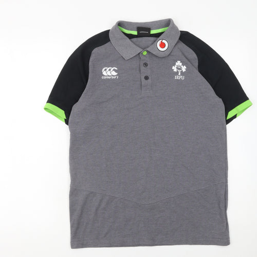 Canterbury Men’s Grey Rugby Polo Shirt S IRFU Logo Colourblock