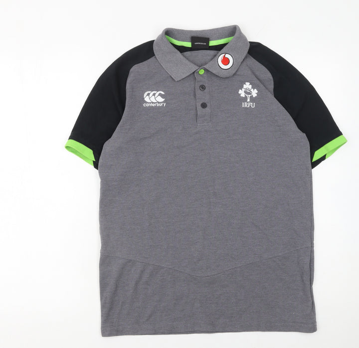Canterbury Men’s Grey Rugby Polo Shirt S IRFU Logo Colourblock