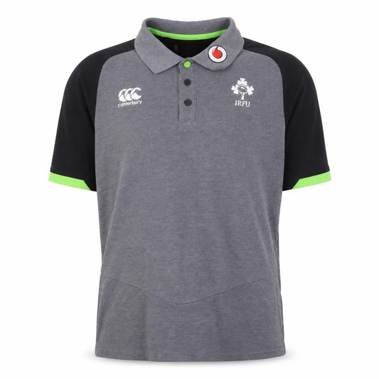 Front view of Canterbury Men’s Grey Rugby Polo Shirt S IRFU Logo Colourblock