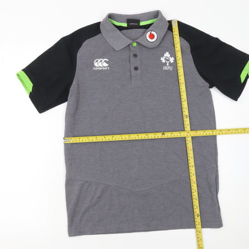 Canterbury Men’s Grey Rugby Polo Shirt S IRFU Logo Colourblock