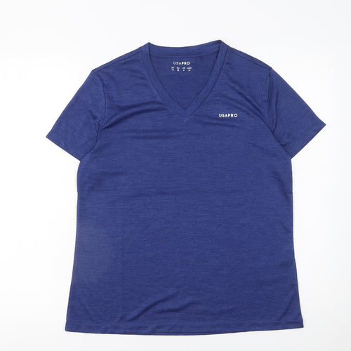 US PRO Women Blue V-Neck Short Sleeve Athletic T-Shirt Size 10