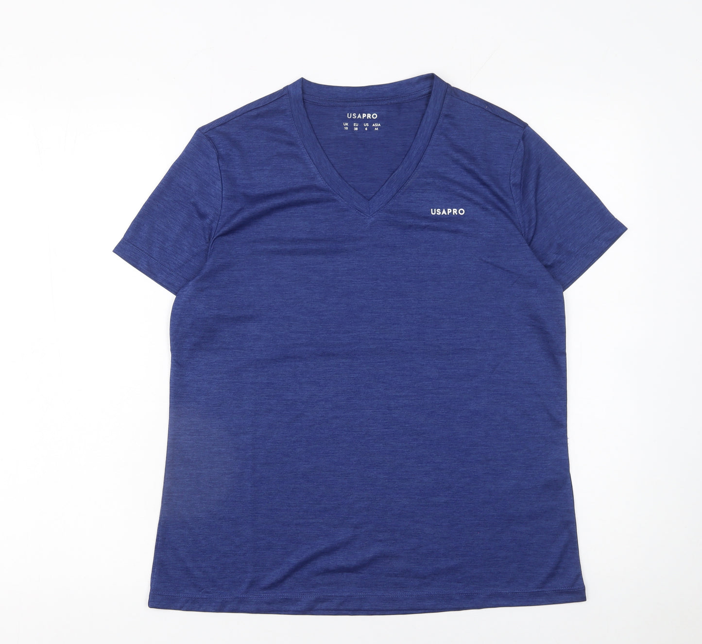 US PRO Women Blue V-Neck Short Sleeve Athletic T-Shirt Size 10