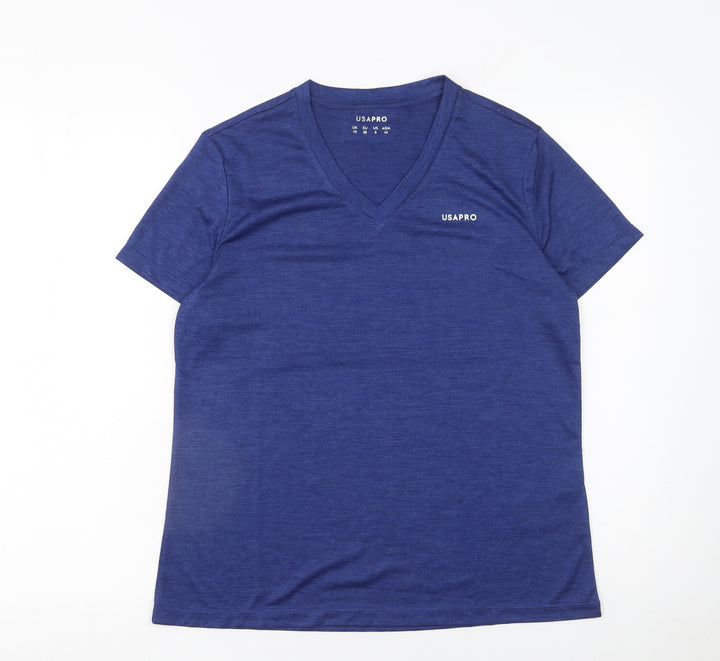 US PRO Women Blue V-Neck Short Sleeve Athletic T-Shirt Size 10