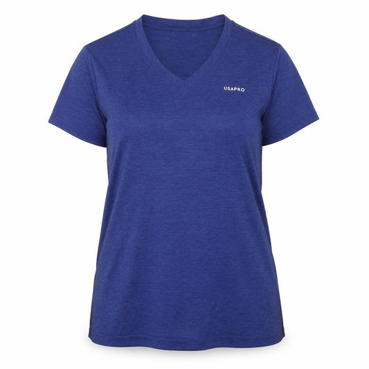 US PRO Women Blue V-Neck Short Sleeve Athletic T-Shirt Size 10
