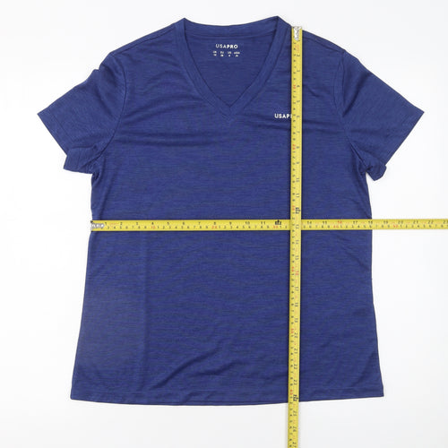 US PRO Women Blue V-Neck Short Sleeve Athletic T-Shirt Size 10