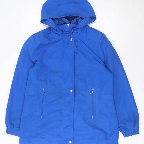 Betty Kay London Women Blue Hooded Rain Coat Jacket Size 14