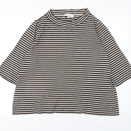 Carolyn Donnelly The Edit Women's Beige Striped 3/4 Sleeve Cotton T-Shirt Size M