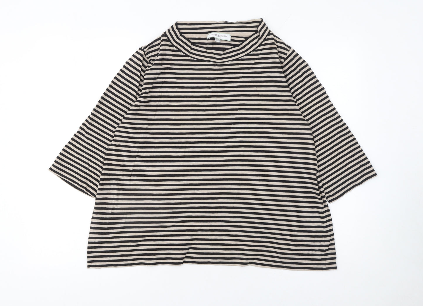 Carolyn Donnelly The Edit Women's Beige Striped 3/4 Sleeve Cotton T-Shirt Size M