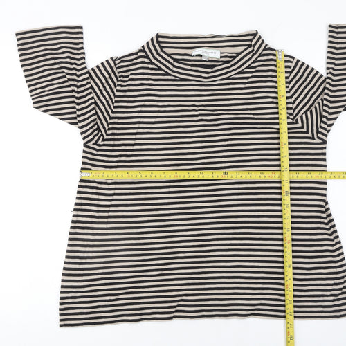 Carolyn Donnelly The Edit Women's Beige Striped 3/4 Sleeve Cotton T-Shirt Size M