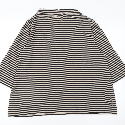 Carolyn Donnelly The Edit Women's Beige Striped 3/4 Sleeve Cotton T-Shirt Size M
