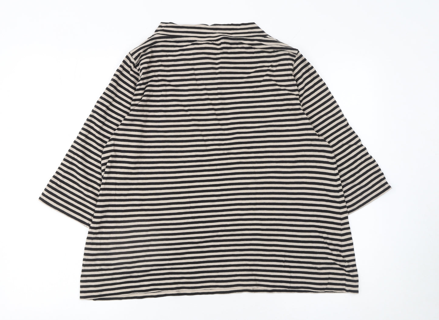 Carolyn Donnelly The Edit Women's Beige Striped 3/4 Sleeve Cotton T-Shirt Size M