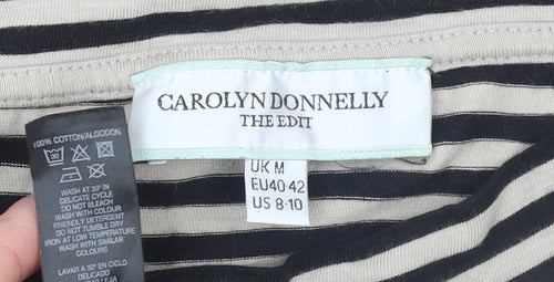 Carolyn Donnelly The Edit Women's Beige Striped 3/4 Sleeve Cotton T-Shirt Size M