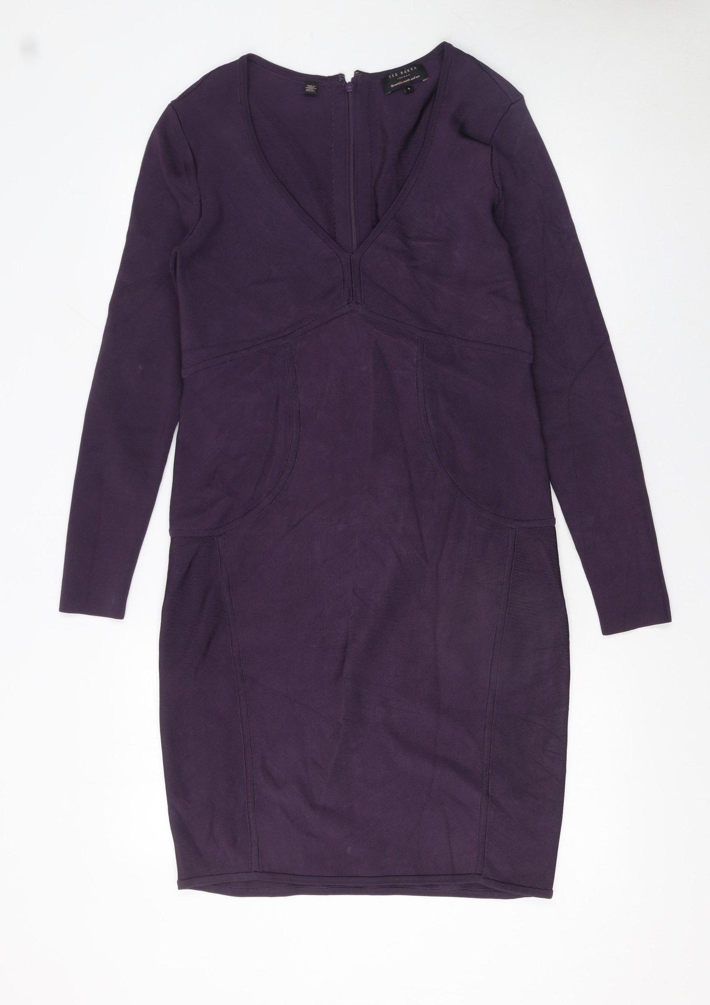 Ted Baker Women's Purple Viscose Blend Bodycon Dress Size 14
