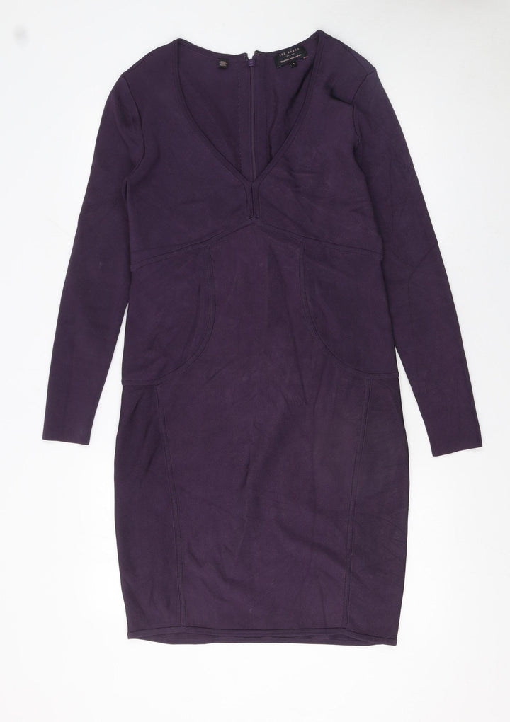 Ted Baker Women's Purple Viscose Blend Bodycon Dress Size 14