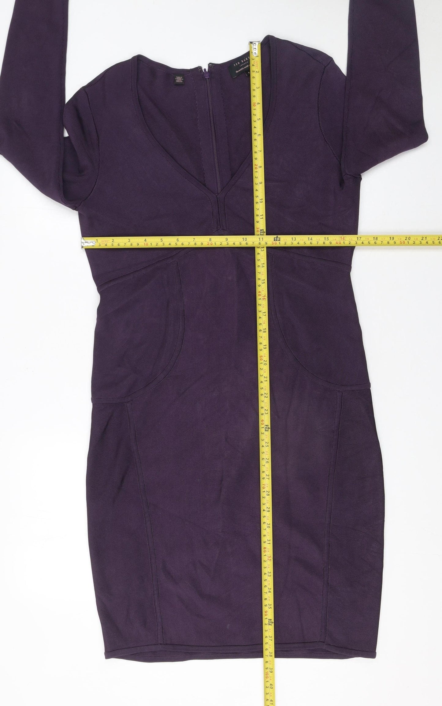 Ted Baker Women's Purple Viscose Blend Bodycon Dress Size 14