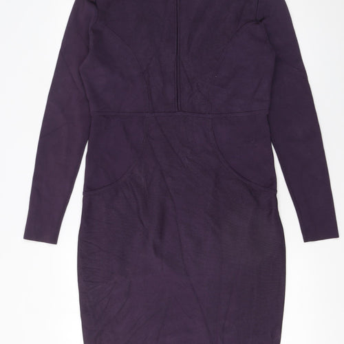 Ted Baker Women's Purple Viscose Blend Bodycon Dress Size 14