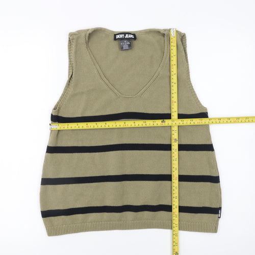 DKNY Jeans Womens Green Striped Cotton V-Neck Sleeveless Vest Size 14
