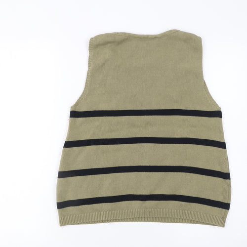 DKNY Jeans Womens Green Striped Cotton V-Neck Sleeveless Vest Size 14