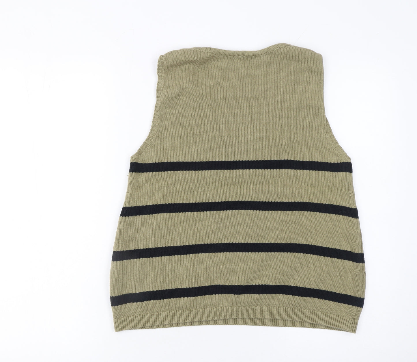 DKNY Jeans Womens Green Striped Cotton V-Neck Sleeveless Vest Size 14