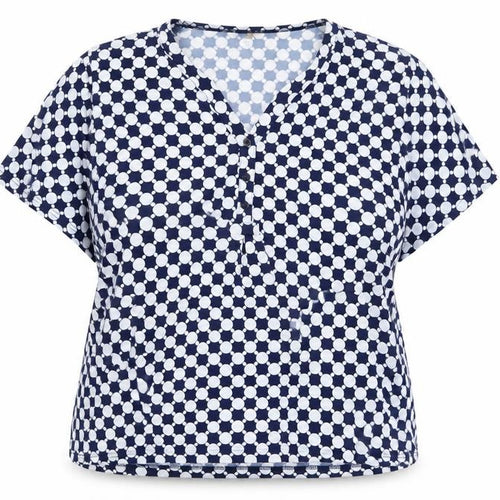 Mer & Sud Women's Blue Polka Dot V-Neck Short Sleeve Blouse Size 14