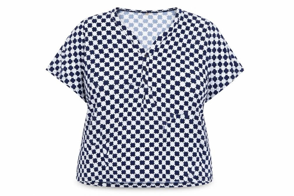 Mer & Sud Women's Blue Polka Dot V-Neck Short Sleeve Blouse Size 14