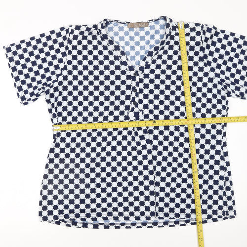 Mer & Sud Women's Blue Polka Dot V-Neck Short Sleeve Blouse Size 14