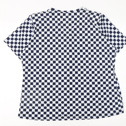 Mer & Sud Women's Blue Polka Dot V-Neck Short Sleeve Blouse Size 14