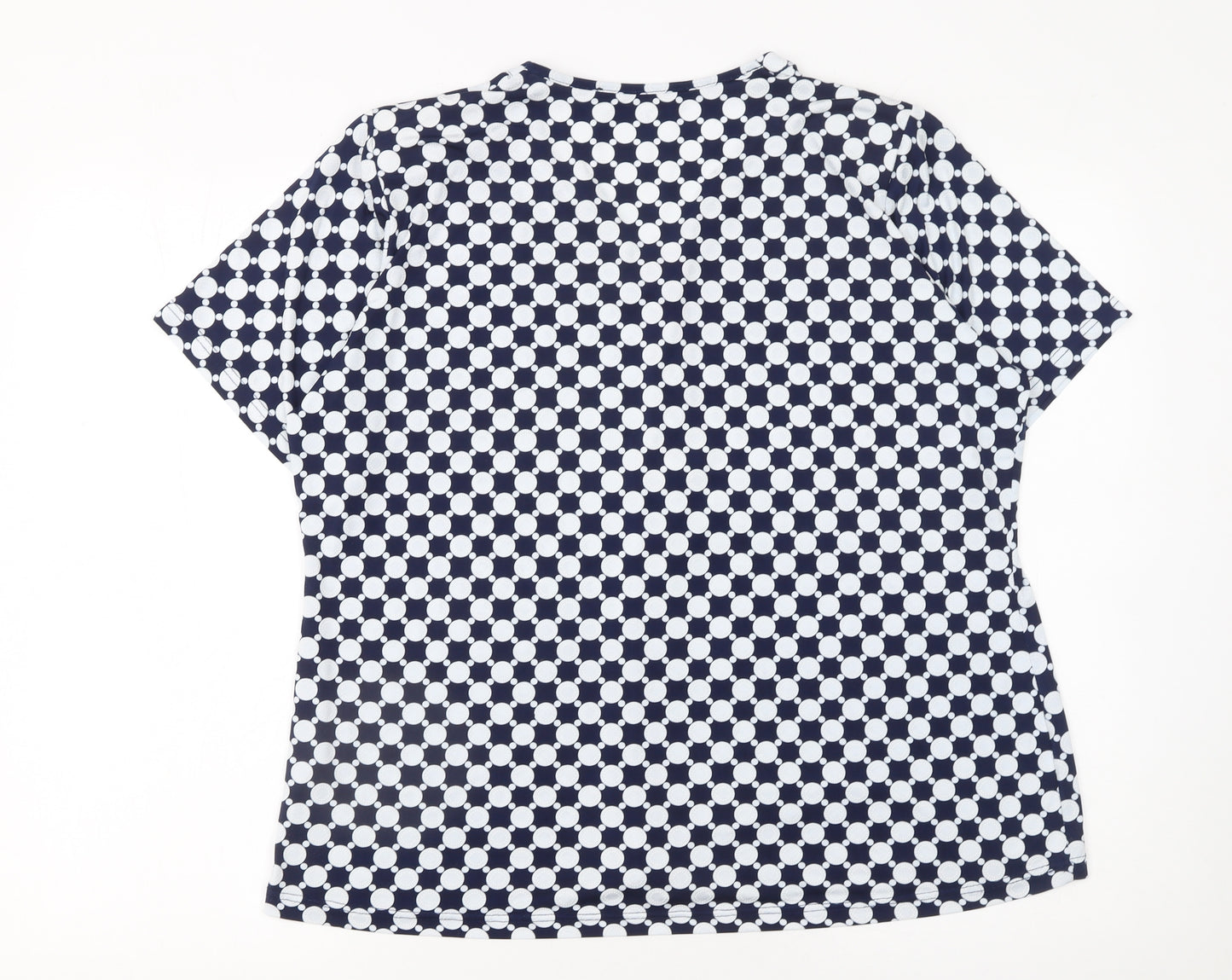 Mer & Sud Women's Blue Polka Dot V-Neck Short Sleeve Blouse Size 14