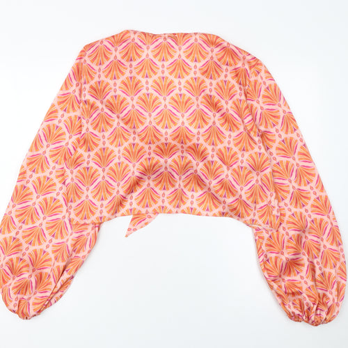River Island Womens Pink Geometric Cropped Tie Front Blouse Size 16