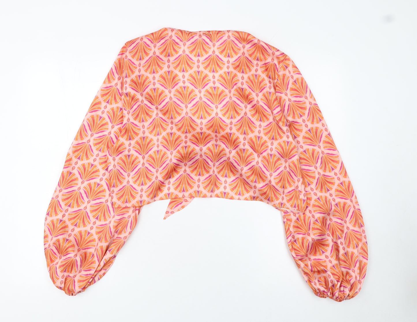 River Island Womens Pink Geometric Cropped Tie Front Blouse Size 16