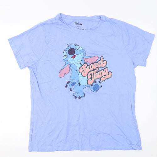 Disney Women’s Blue Stitch T-Shirt Size L Cotton Casual Top