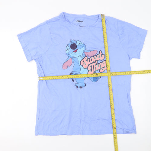 Disney Women’s Blue Stitch T-Shirt Size L Cotton Casual Top