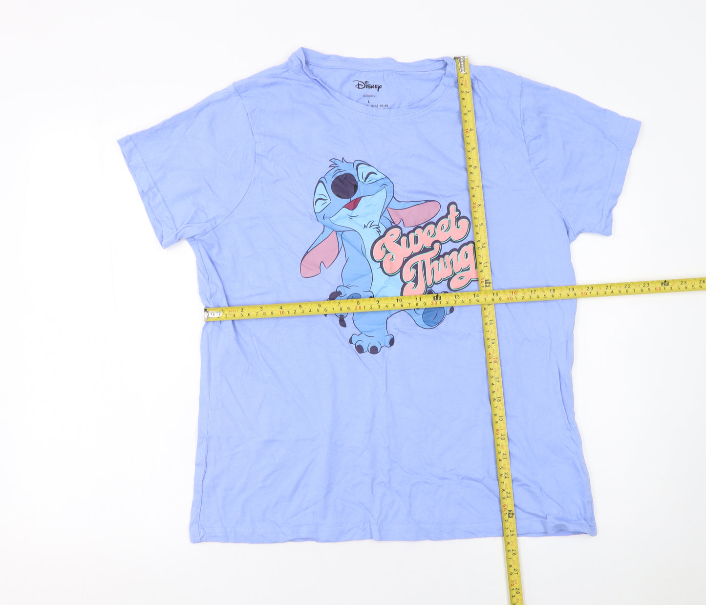 Disney Women’s Blue Stitch T-Shirt Size L Cotton Casual Top