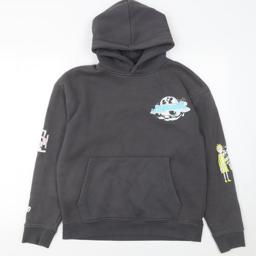 Pull&Bear Rick and Morty Black Hoodie Men’s S Graphic Pullover Fleece