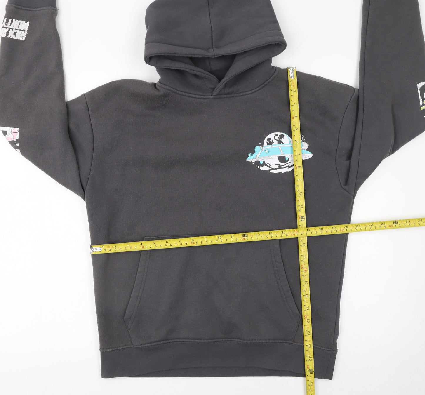Pull&Bear Rick and Morty Black Hoodie Men’s S Graphic Pullover Fleece