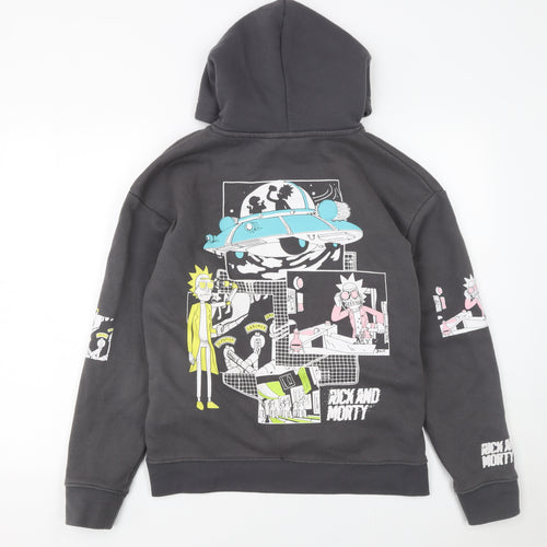 Pull&Bear Rick and Morty Black Hoodie Men’s S Graphic Pullover Fleece