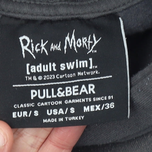 Pull&Bear Rick and Morty Black Hoodie Men’s S Graphic Pullover Fleece