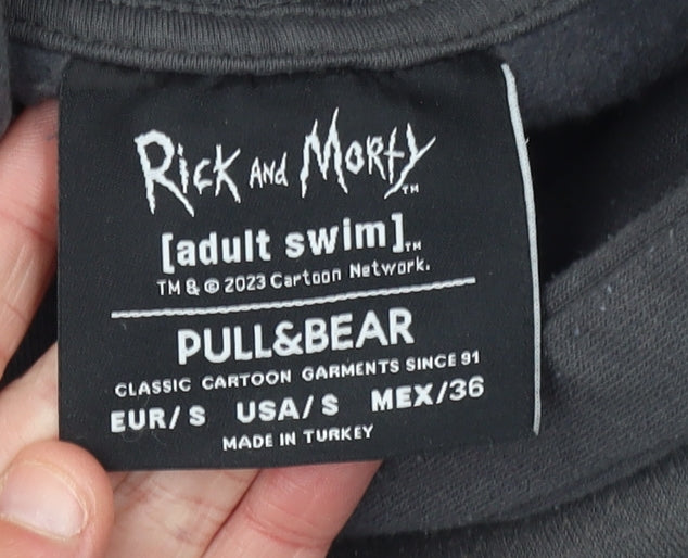 Pull&Bear Rick and Morty Black Hoodie Men’s S Graphic Pullover Fleece