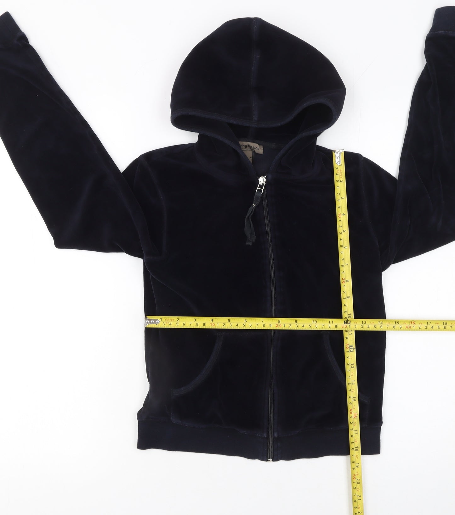 MNG Basics Women's Black Velour Full Zip Hoodie Size 10