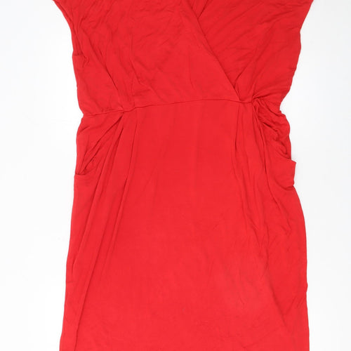Wallis Women Red Size 16 Knee Length Wrap Dress