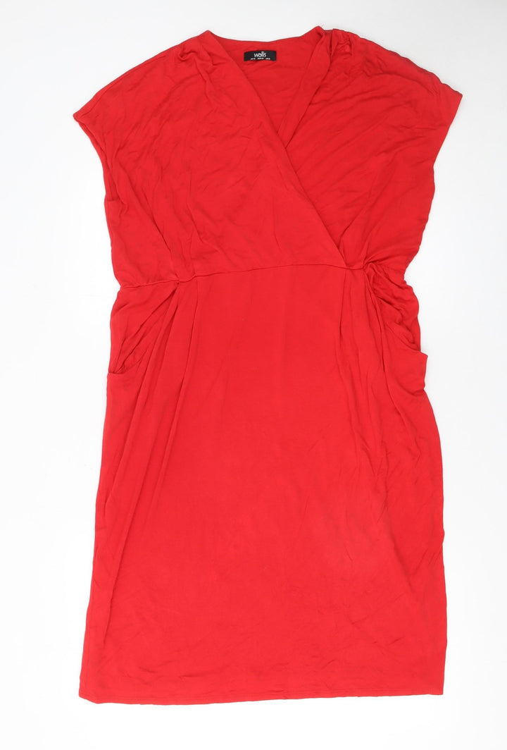 Wallis Women Red Size 16 Knee Length Wrap Dress