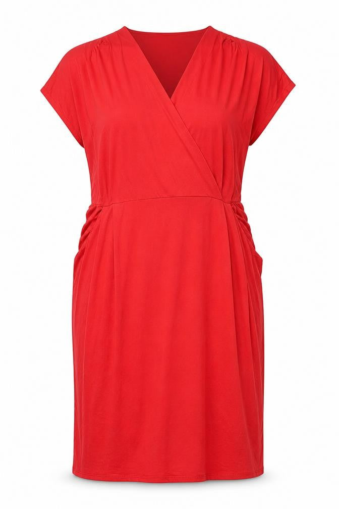 Front view of Wallis Women Red, size 16, Knee Length Wrap Dress